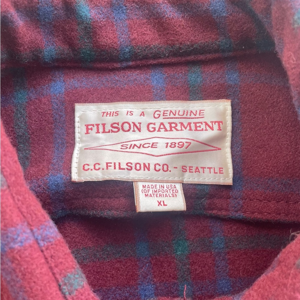 Filson Seattle Wool Jac Shirt Deep Red Blue Green Checkered